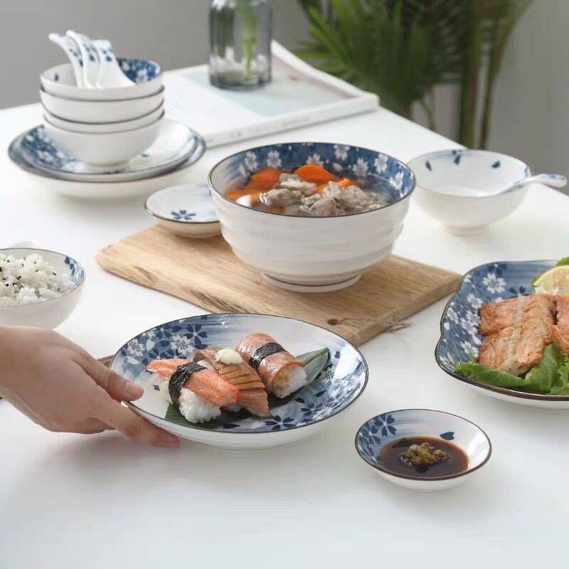 Bát đĩa bán lẻ sakura xanh, bát đĩa sứ cao cấp, bộ đồ bàn ăn, tô canh: 6.21