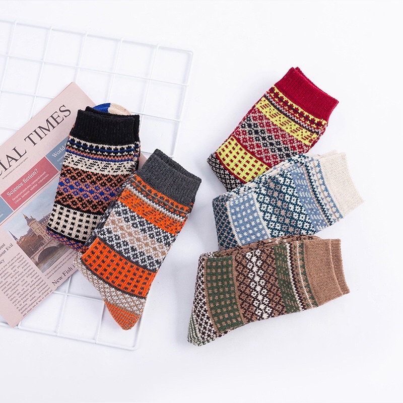 [TonaShoe] Tất Thổ Cẩm Hoạ Tiết Thoi Vintage Nam Nữ M6