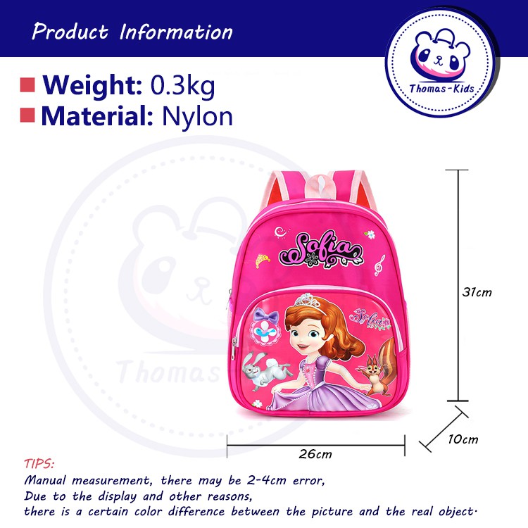 [THOMAS KIDS] Ba Lô Đi Học Họa Tiết Hoạt Hình Sofia Frozen Thời Trang Cho Bé 4-6 Tuổi