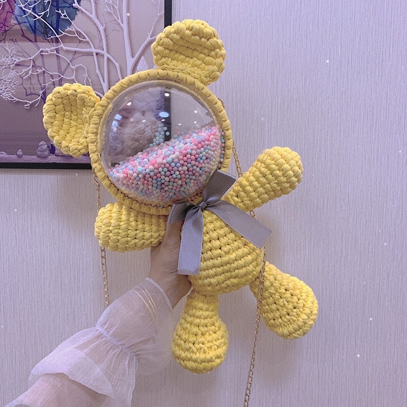 Nguyên liệu tự đan túi xách, balo len móc hình gấu DIY đáng yêu - có hàng đan sẵn