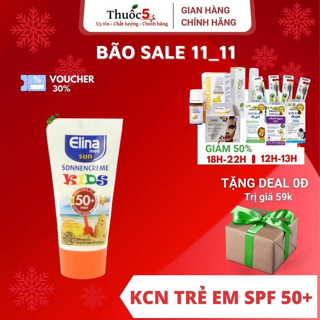 [Giá Gốc] Kem Chống Nắng Trẻ Em SPF 50+ Elina Med Kids - 50ml