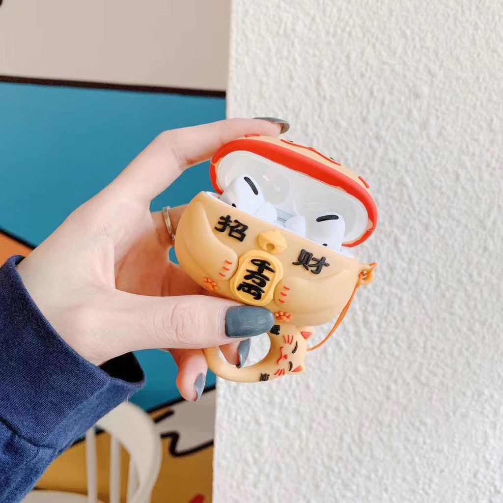 Vỏ Bảo Vệ Hộp Đựng Tai Nghe Airpod Pro Hình Mèo May Mắn Kiểu Nhật Bản Dễ Thương Ốp