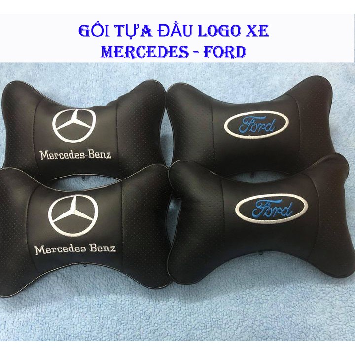 Gối tựa đầu in logo hãng xe Ford - Mercedes vải da cho ghế xe mang đậm phong cách xe Âu Mỹ