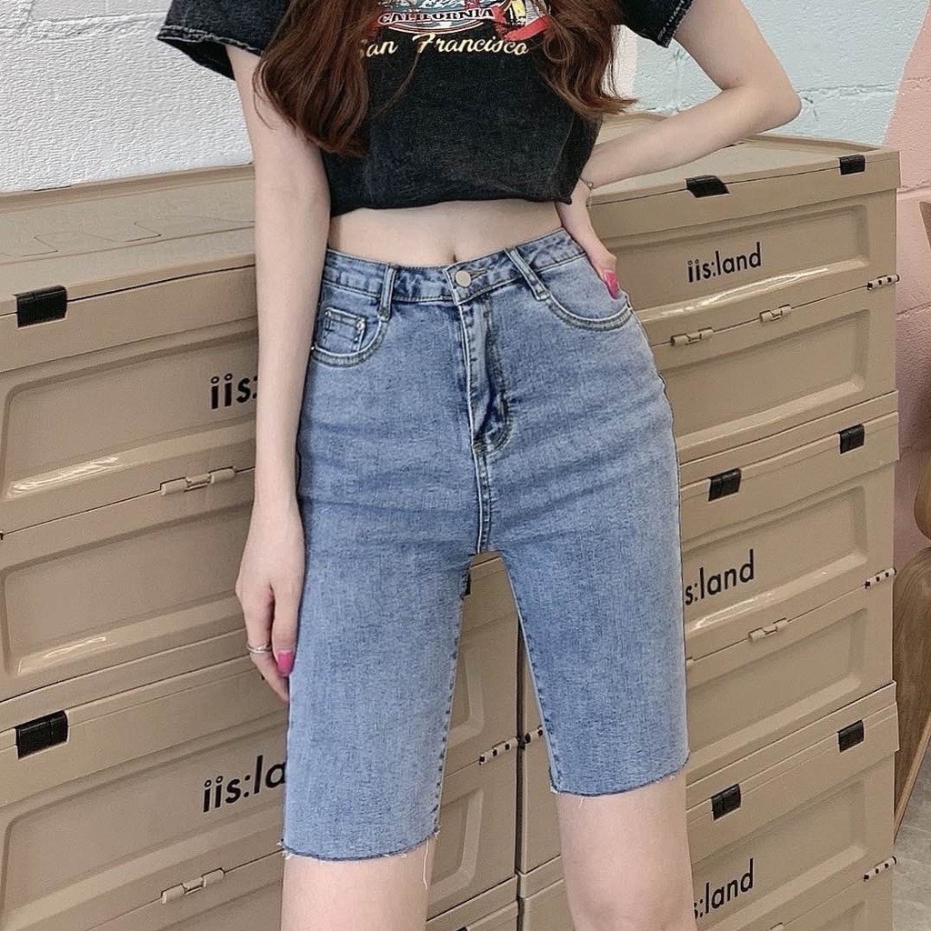 Quần jean ngố / lửng lưng siêu cao, BIG SIZE dành cho người béo 60kg~90kg, co dãn mạnh, rách kiểu 3281