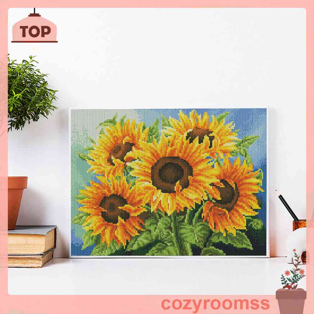 (canvas no printing)  Tranh Thêu Chữ Thập Toàn Bộ 11CT Hình Hoa Hướng Dương