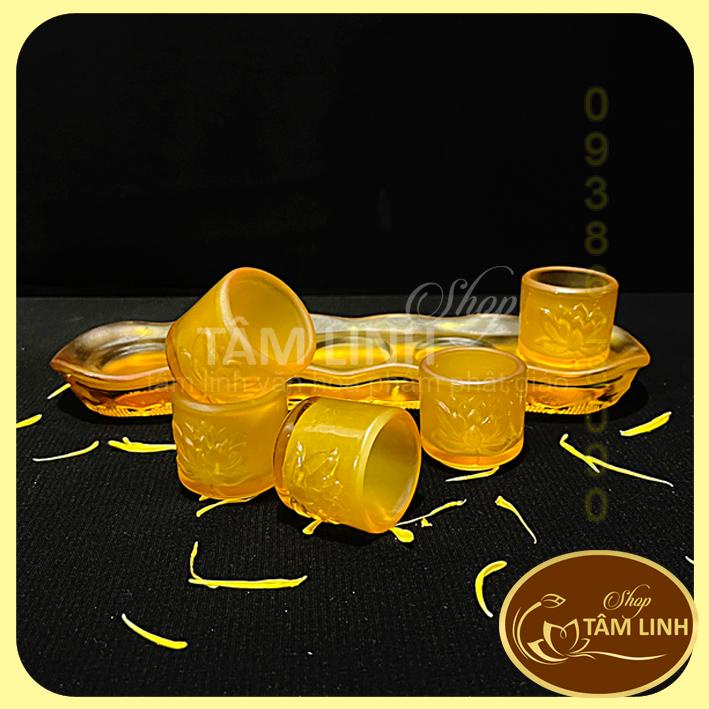 Bộ án 5 ly nước thờ cúng bằng lưu ly vàng siêu đẹp...