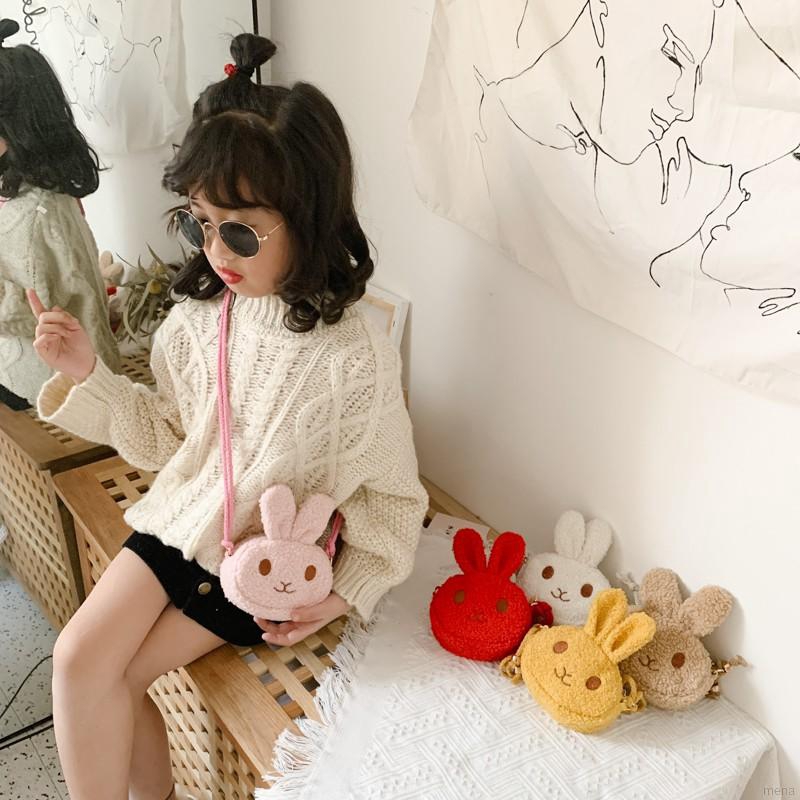Túi xách phối vải lông hình thỏ thời trang dễ thương dành cho bé gái