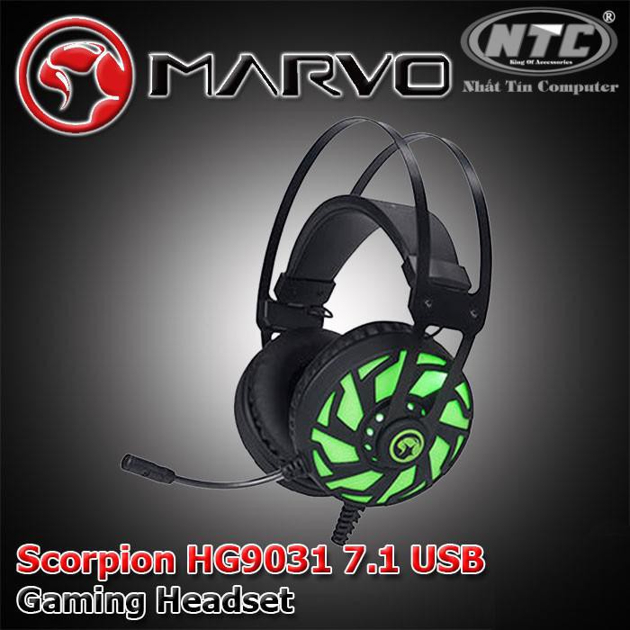 Tai nghe 7.1 giả lập Marvo HG9031 led xanh cực đẹp - âm thanh cực to (Đen)