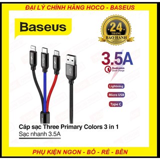 Dây cáp sạc 3 đầu cao cấp chính hãng baseus camlt-bsy01 3 trong 1 ligting micro type c iphone android - bảo hành 24 thán