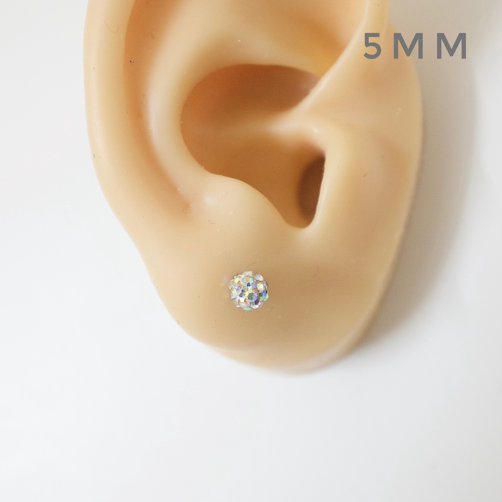 [1 Chiếc] Khuyên Tai Titan Unisex Bi Tròn Đá Nhuyễn 7 Màu Zircon Không Gỉ Sét Không Ngứa Bông Tai Julies Box 66