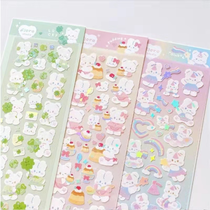 Tấm Sticker,miếng dán PVC chống nước trang trí Toploader, sổ tay họa tiết Thỏ đáng yêu