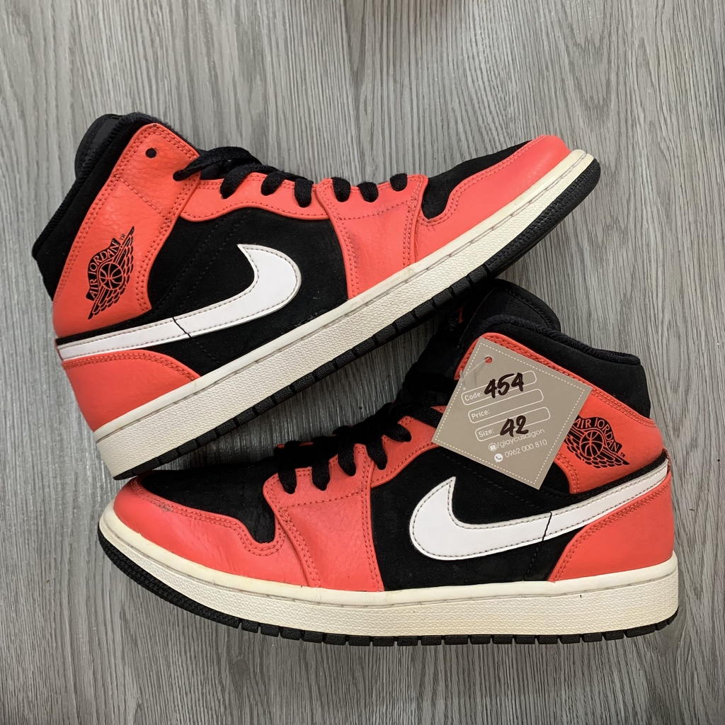 Giày Cũ Jordan 1 Mid Infrared Size 42 2hand chính hãng cam kết real trọn đời - Giày Cũ Sài Gòn