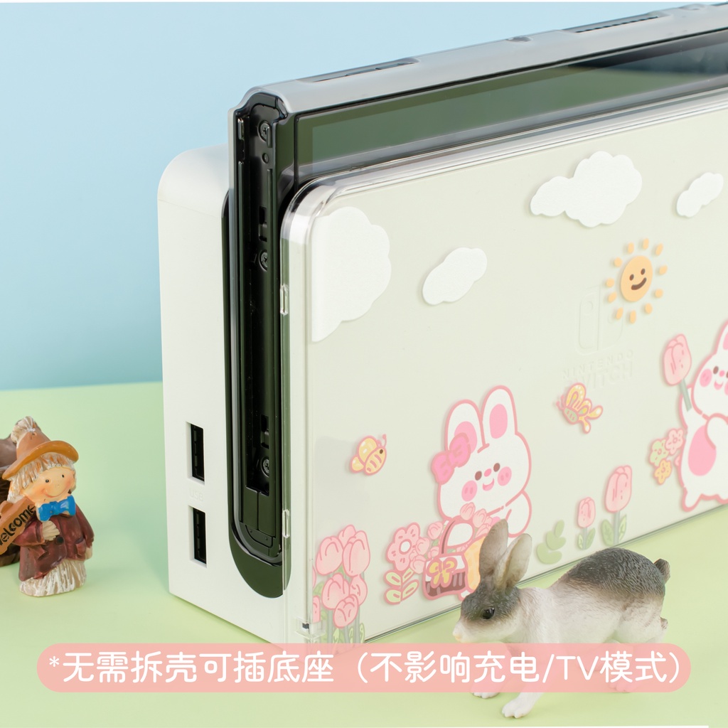Ốp Bảo Vệ Máy Chơi Game Nintendo Switch Hình Thỏ Và Hoa Tulip Đáng Yêu