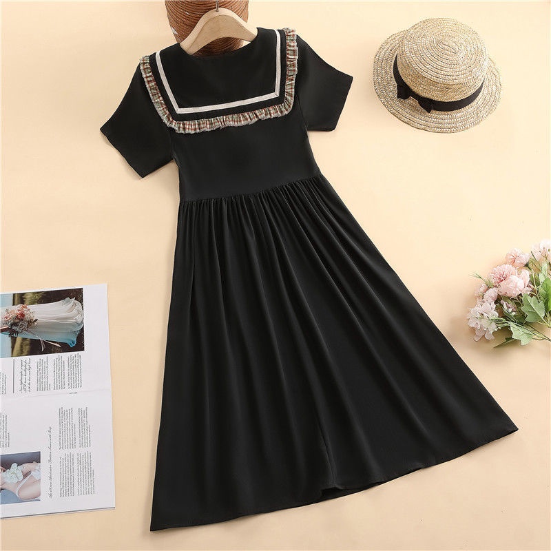 Đầm Công Chúa Cotton Màu Trơn Phong Cách Phương Tây Thời Trang Mùa Hè Mới Dành Cho Bé Gái 12-15 Tuổi