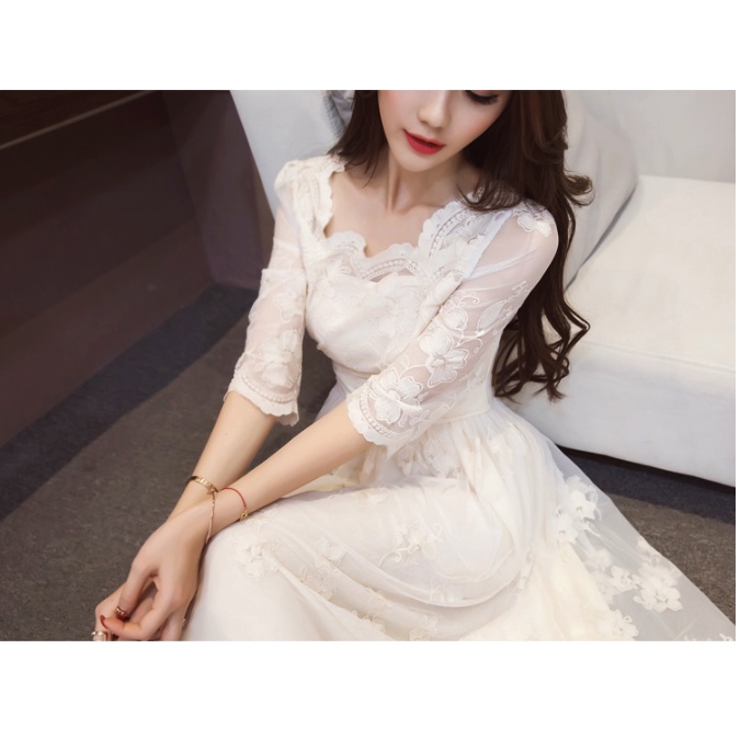 Váy ren cao cấp dáng dài hoa thêu cắt lazer đi biển đi dự tiệc đi làm hot trend 2022