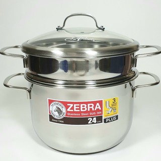 Bộ Nồi Xửng Hấp Inox Đa Năng Nắp Kiếng Zebra Thái Lan Sử Dụng Các loại Bếp 24cm 6,2 Lít 163640