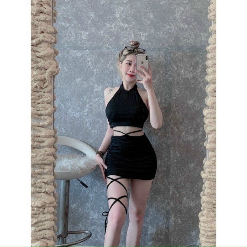 Đầm body đầm áo yếm buộc dây chân váy cut out eo đỉnh của chóp  Fire.vn 044