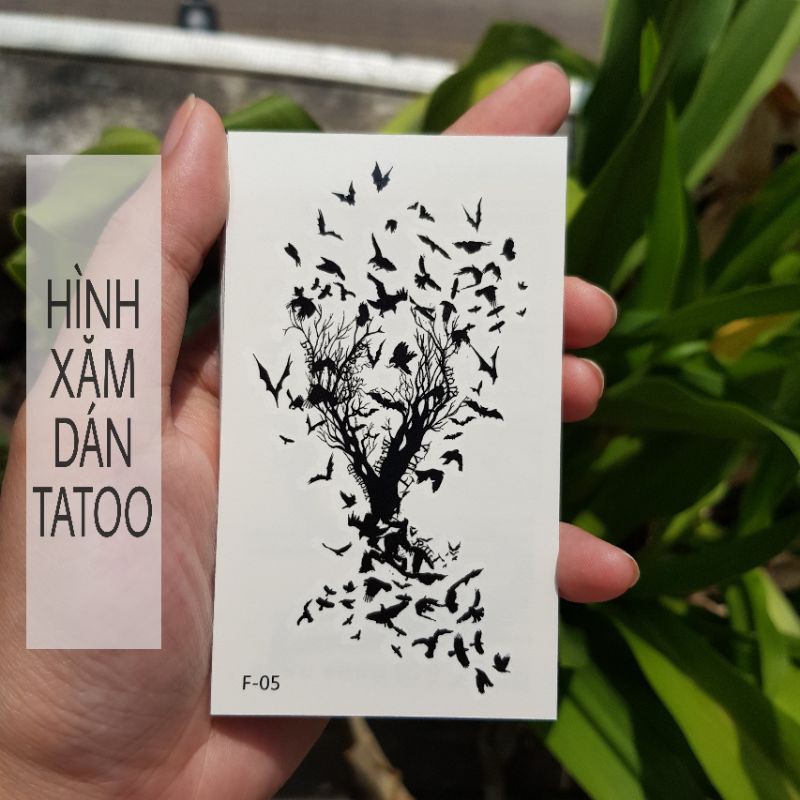 Hình xăm nghệ thuật bầy chim + cây f05. Xăm dán tatoo mini tạm thời, size &lt;10x6cm