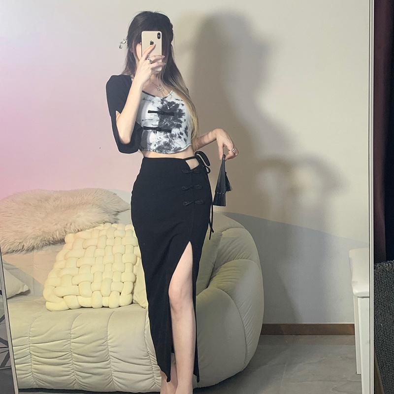 Kliou Chân Váy Midi Lưng Cao Ôm Dáng Thiết Kế Xẻ Tà Phong Cách Trung Hoa Cổ Điển Thời Trang Mùa Hè Cho Nữ