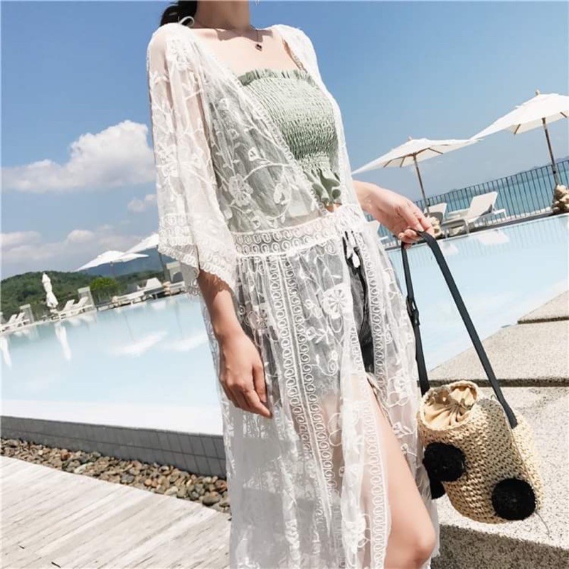 [K04] &lt;ÁO CHOÀNG&gt; CHOÀNG REN TRẮNG DÁNG DÀI
