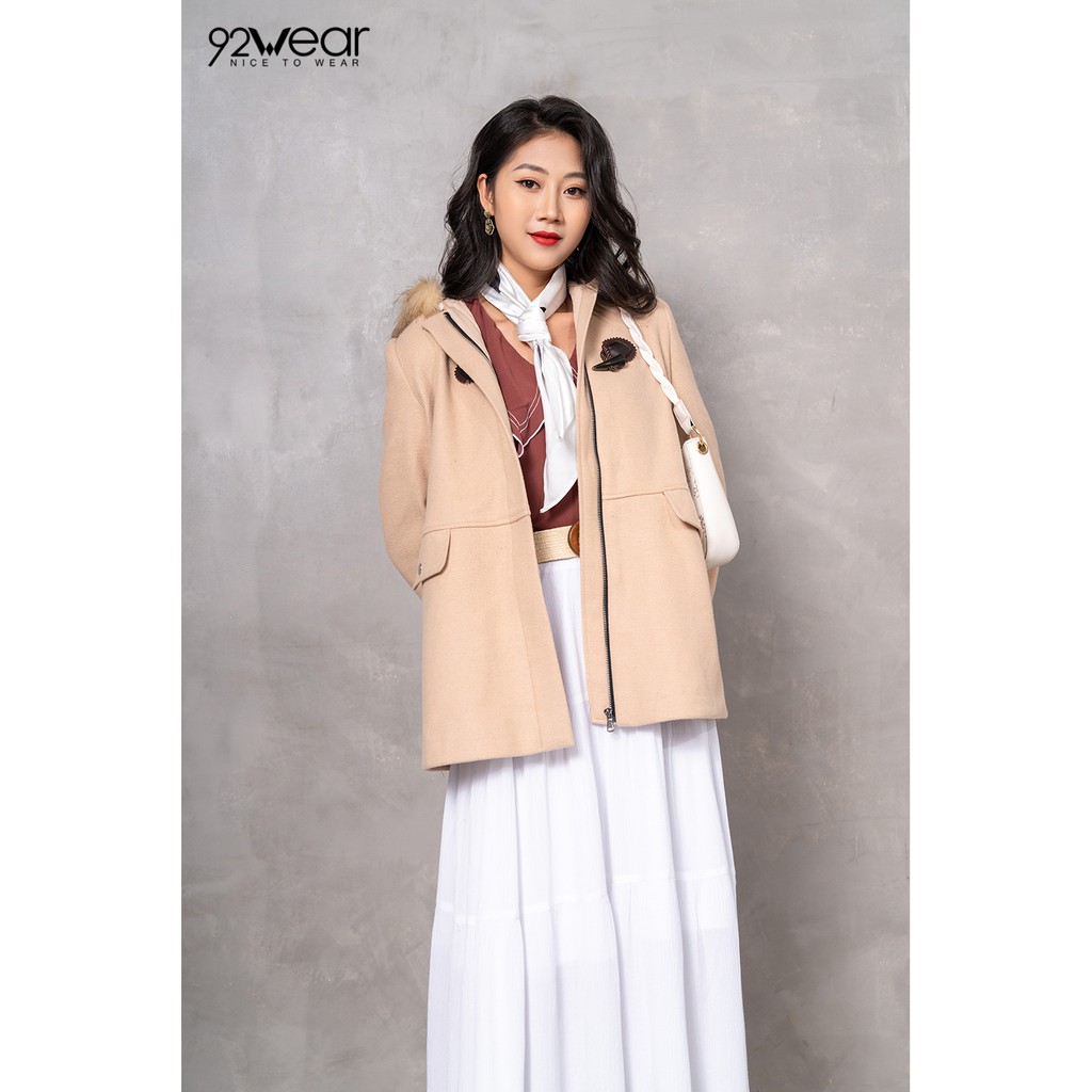 Áo khoác dạ nữ dáng dài có túi 2 bên có mũ lông KDW0435 - 92wear | BigBuy360 - bigbuy360.vn