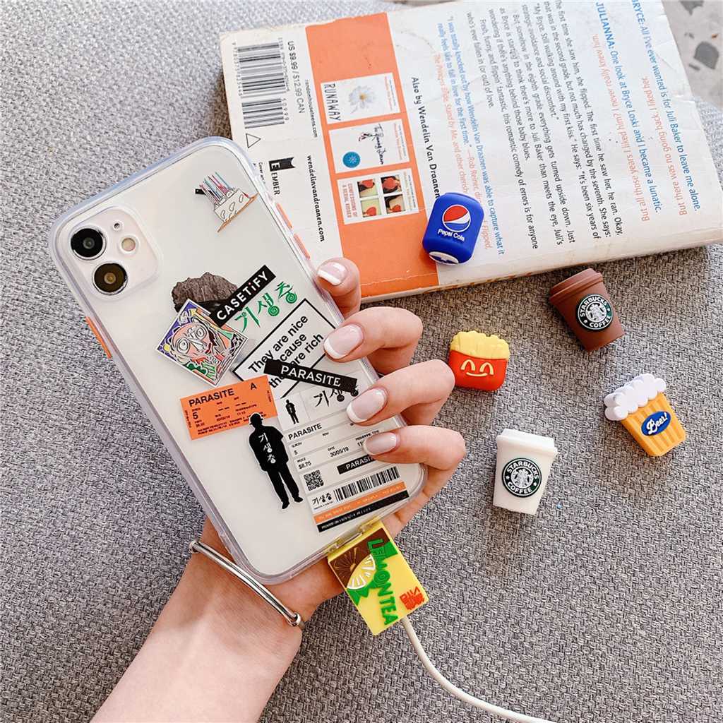 STARBUCKS 1 Vỏ Bọc Bảo Vệ Dây Cáp Sạc iPhone USB Bằng Silicon Mềm Hình Lon Coca Cola Pepsi Sprite Chanh Hamburgers