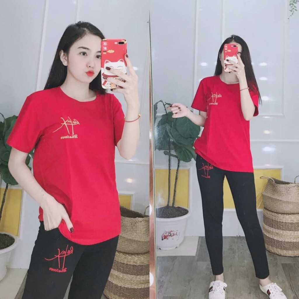 Đồ bigsize nữ ESHOP mặc nhà thể thao quần dài trung niên đẹp dễ thương đi chơi ngủ thun cotton form rộng DB122