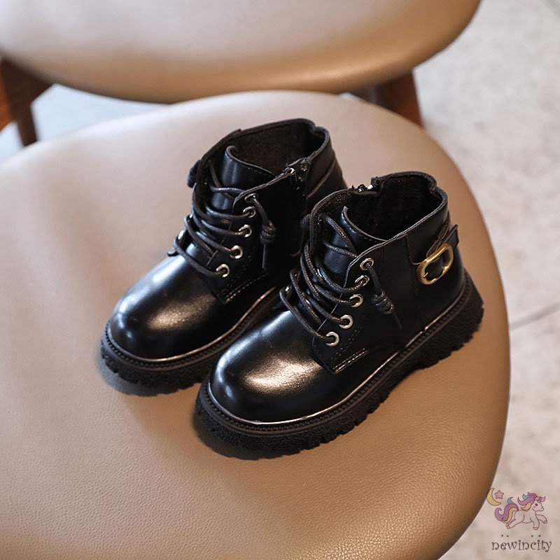 Giày bốt martin bằng da đế mềm phong cách Hàn Quốc độc đáo thời trang mùa thu cho bé gái