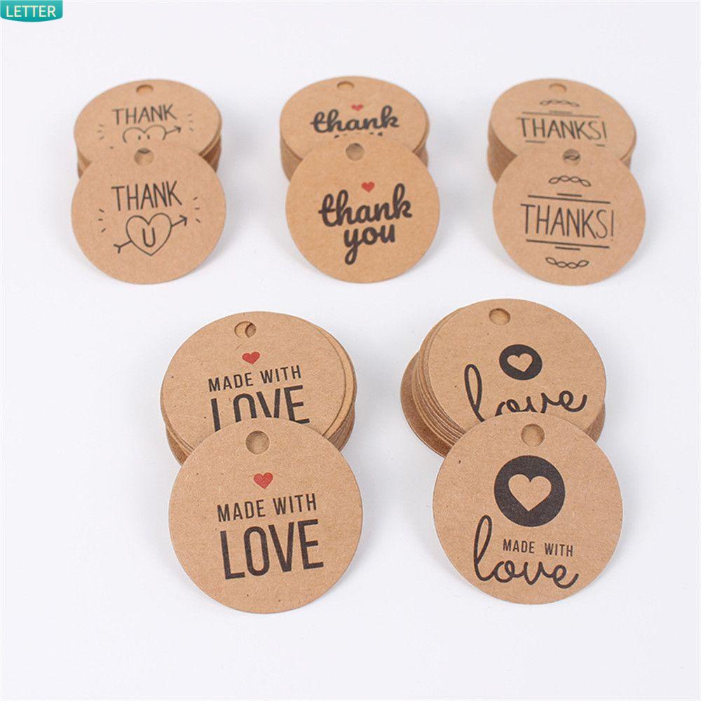 Bộ 100 Nhãn Giấy Tròn In Chữ Thank You Có Dây Treo Dùng Để Trang Trí Thủ Công DIY