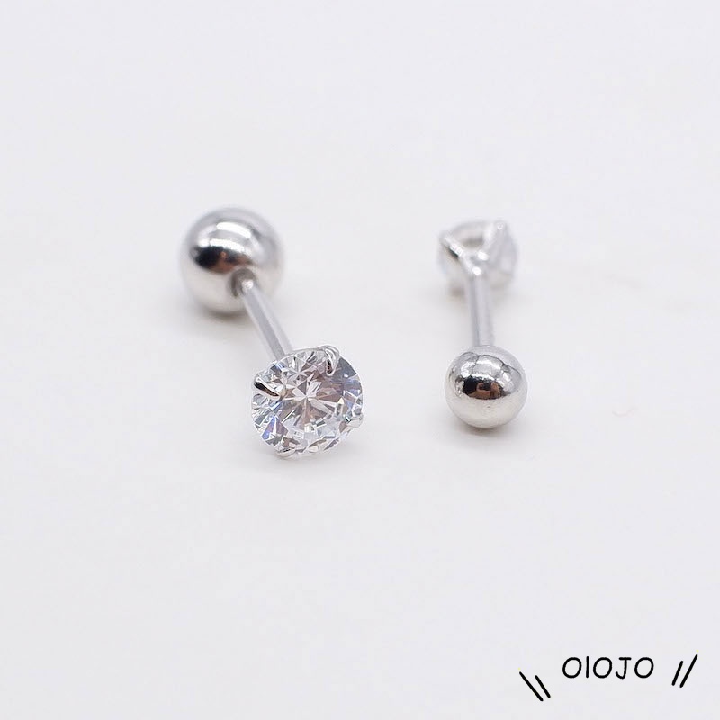 Khuyên tai thép không gỉ đính đá zircon nhân tạo phong cách Hàn Quốc thời trang
