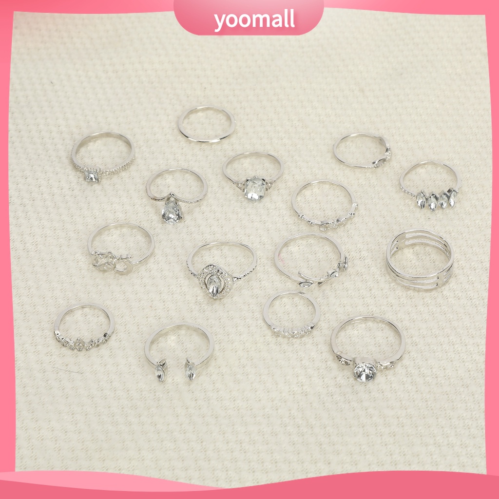 Yomall♡ Bộ 15 Nhẫn Hợp Kim Đính Đá Phong Cách Bohemian Thời Trang Cho Nữ