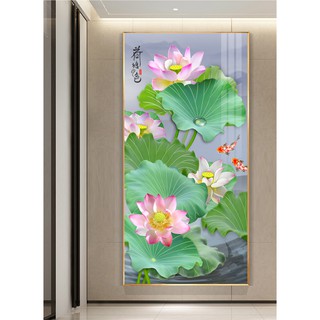 Tranh treo tường tráng gương bóng kiếng nghệ thuật hoa sen hiện đại sang trọng ooopic_23095490