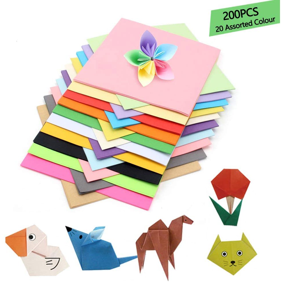 Giấy Thủ Công Origami, 100 Tờ 7 Màu Size Lớn 14x14cm, Giấy Xếp Cò - 16x16