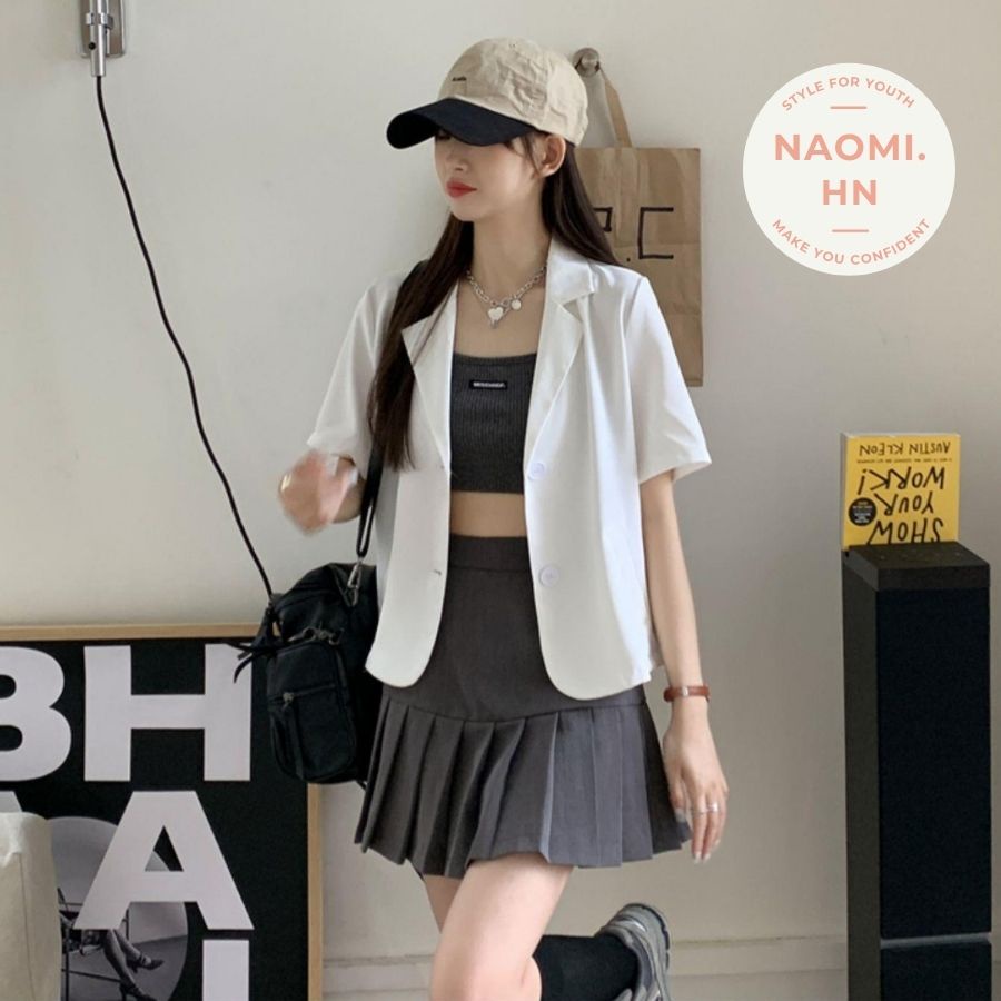 Blazer ngắn tay mặc hè chất thích form croptop rộng Hàn Quốc túi chéo. Áo cổ vest croptop cộc tay túi chéo nhiều màu