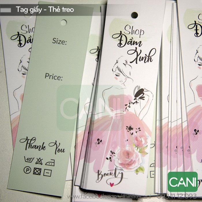 1000c In theo yêu cầu Tag giấy que dài 2.5 x 8.5cm - Tem Nhãn giấy treo quần áo