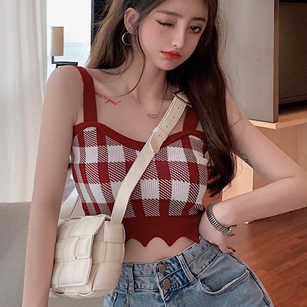 Áo Dệt Kim Hai Dây Họa Tiết Kẻ Sọc Dáng Ôm Thời Trang Mùa Hè Cho Nữ