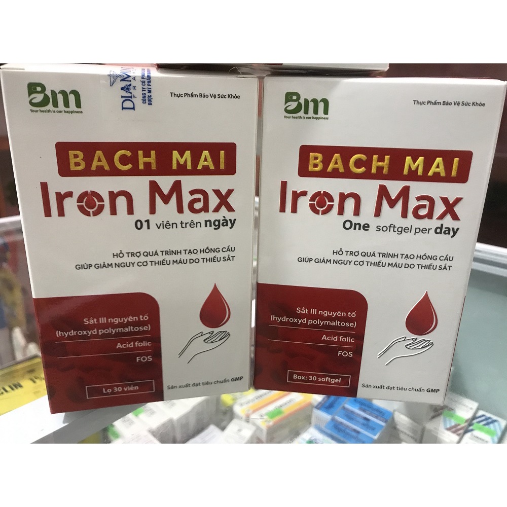 ✅  Viên uống sắt Iron Max Bạch Mai - Viên uống bổ sung sắt, acid folic, bổ máu, tạo hồng cầu