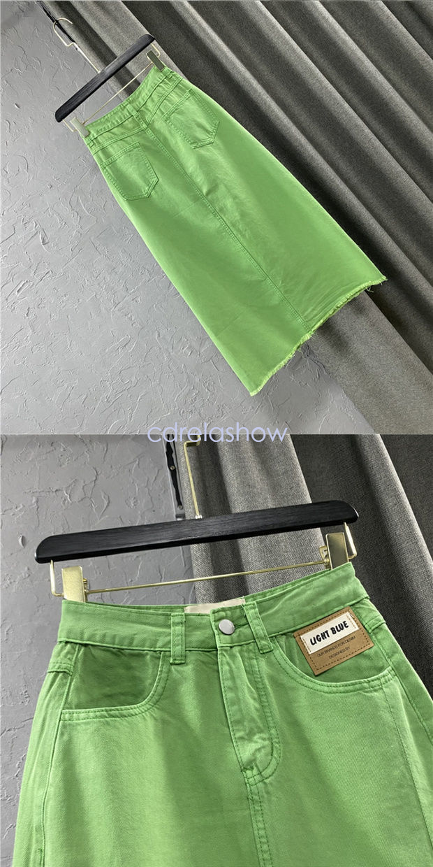 Chân Váy Denim Dáng Dài Xẻ Tà Màu Xanh Lá Trẻ Trung Quyến Rũ Cho Bạn Gái | BigBuy360 - bigbuy360.vn