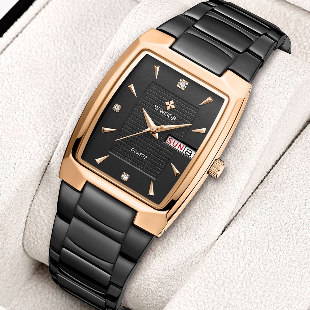 Wwoor Đồng Hồ Quartz Mặt Vuông Chống Thấm Nước Sang Trọng Thời Trang Công Sở Cho Nam Montre Femme-8837