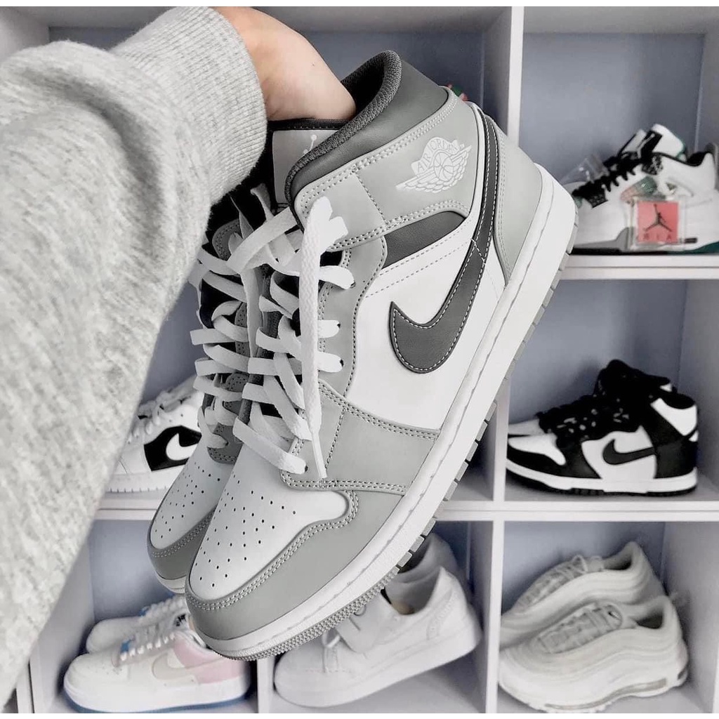Giày Nike Jordan 1 Mid Light Smoke Grey Chính Hãng💙SIMPLE SNEAKER💙Jordan 1 Smoke Grey Giày Thể Thao Unisex