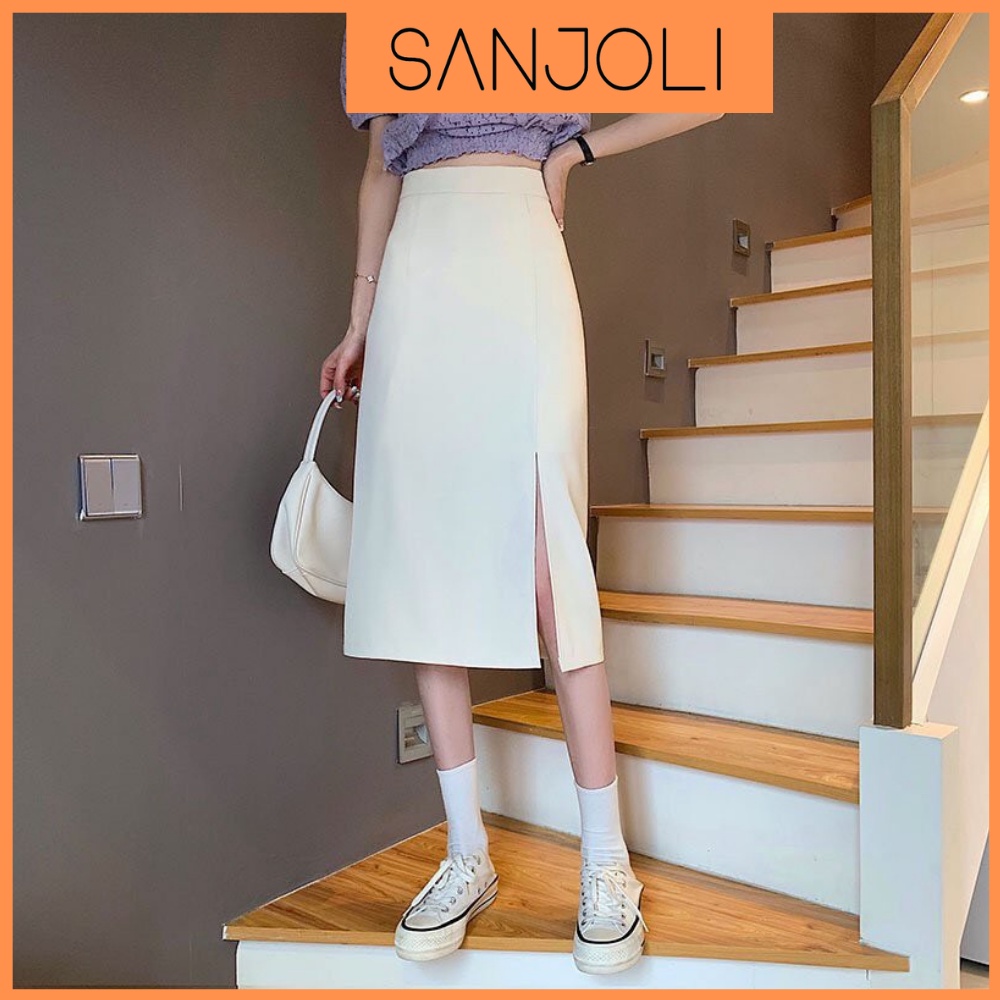 Chân Váy Chữ A SANJOLI Chân Váy Dài Đen Công Sở Thiết Kế Qua Gối Ôm Body Dáng Midi Xẻ Tà Cạp Cao ulzzang Maxi CV001