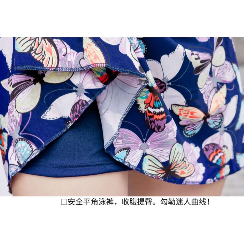 Áo bơi liền mảnh dáng váy nữ tính họa tiết bướm xanh | BigBuy360 - bigbuy360.vn