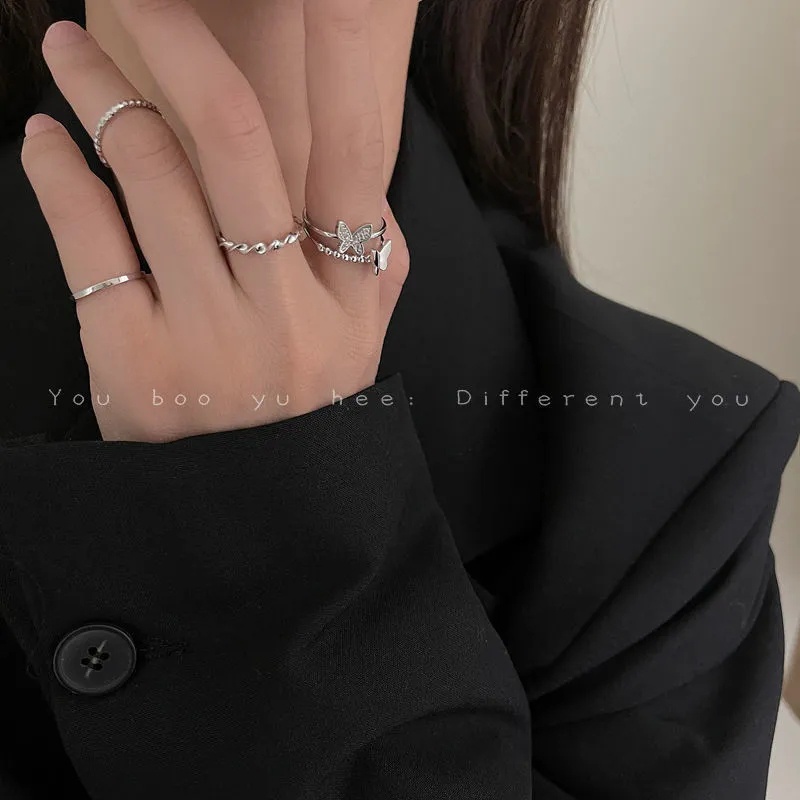 Bộ 4 Nhẫn Mở Hình Bướm Có Thể Điều Chỉnh Thời Trang Tinh Tế Quà Tặng Sang Trọng Cho Bạn Gái / Bé Gái / Tiệc Tùng Phổ Biến