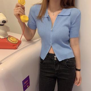 Thời Trang Nữ Áo thun Áo croptop màu trơn phong cách Hàn Quốc thiết kế khóa kéo 2 đầu sành điệu