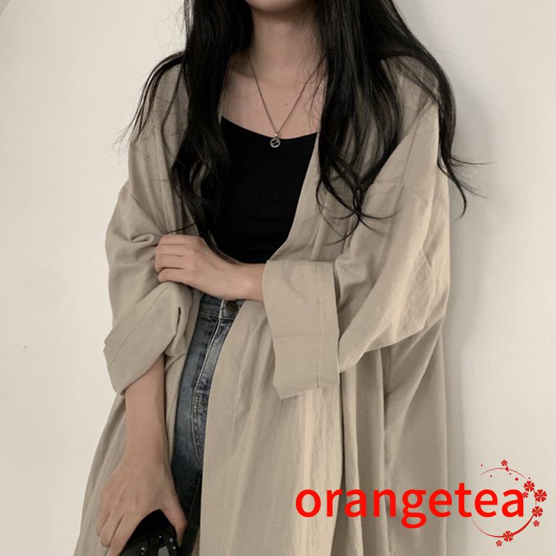 Áo Khoác Cardigan Tay Dài Dáng Rộng Màu Sắc Đơn Giản Xẻ Tà Thời Trang Mùa Hè Cho Nữ