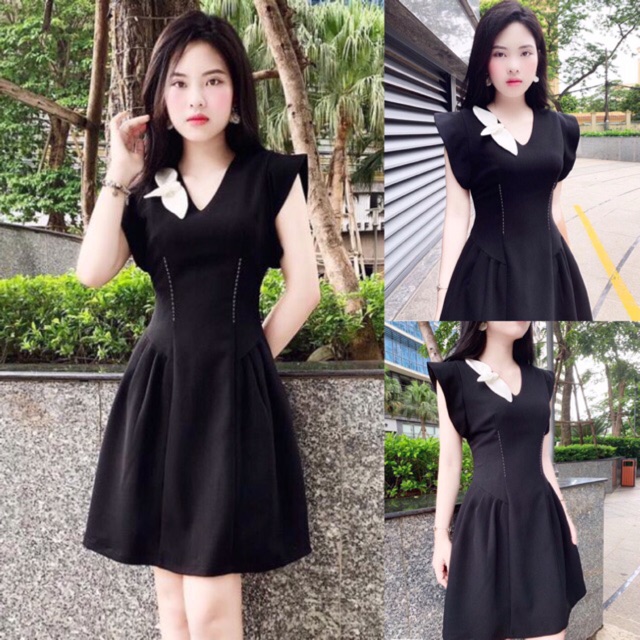 Đầm đẹp đồng giá đủ size 40-72kg _ Đầm xoè nhấn eo nơ cổ
