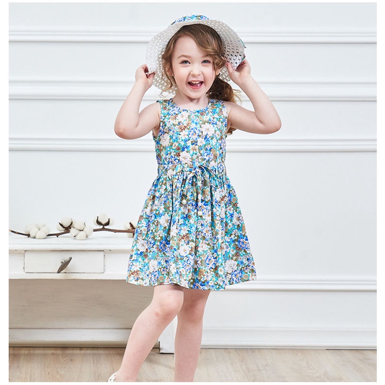 Đầm công chúa mùa hè bằng Cotton nguyên chất phong cách Hàn Quốc cho bé gái