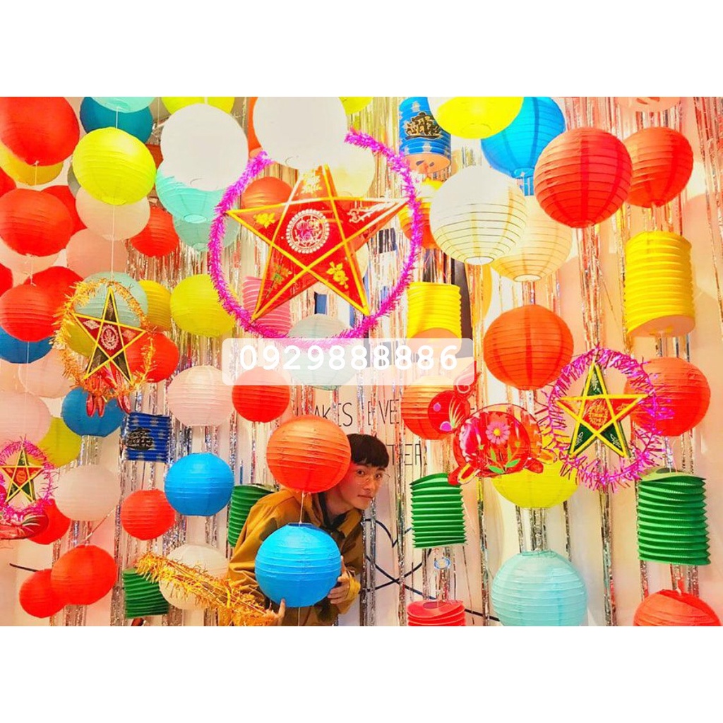 Đèn lồng tết giấy đỏ đèn lồng tròn trang trí lễ hội size 40cm đủ màu