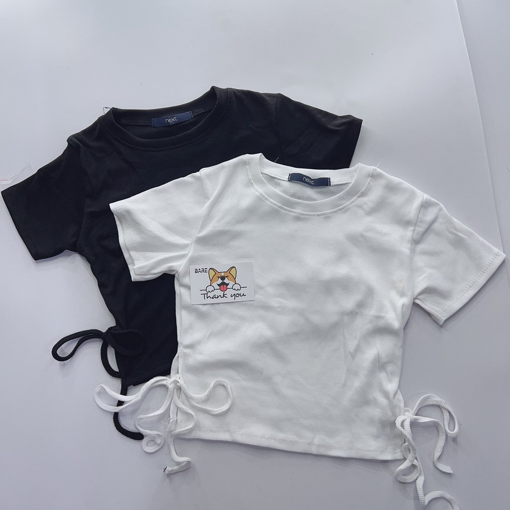 Áo croptop ôm chất thun gân, cổ tròn cột dây hai bên- A094