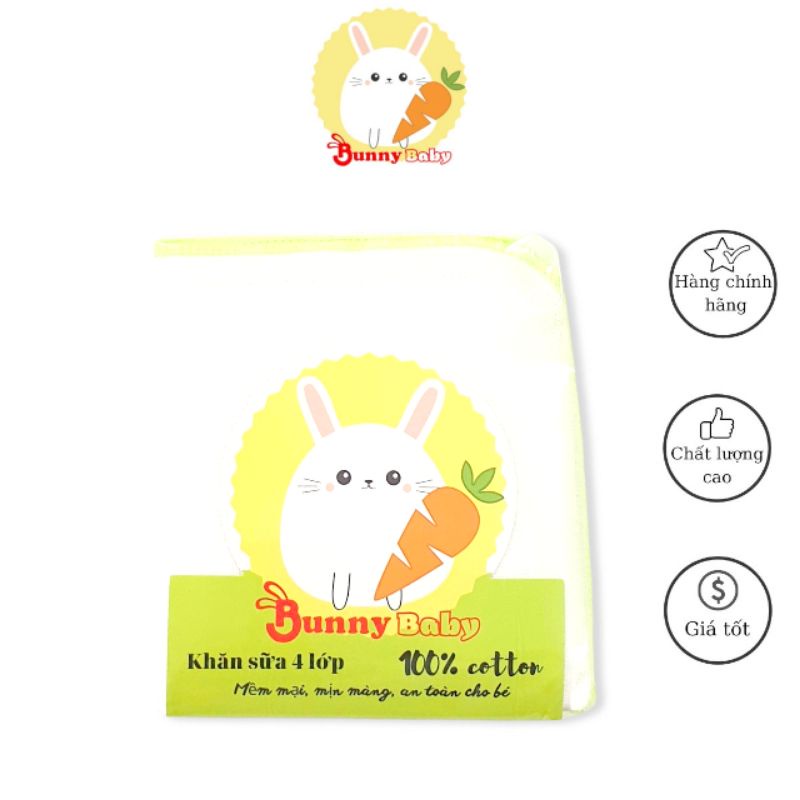 Bunnybaby - Khăn sữa cotton Nhật 4 lớp loại 1, túi 10 cái